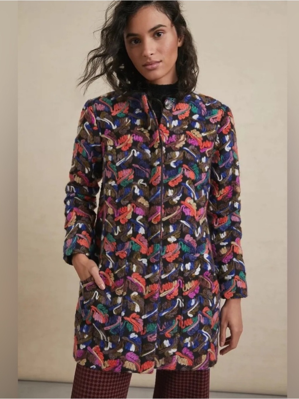Anthropologie Hutch Marion Embroidered Colorful Button Front Coat XS
